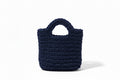 Dark navy woven bag with white background.